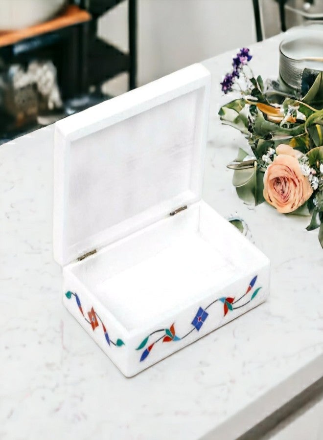 Pooja Creation Floral Painting Decorative Marble Box for Jewellery Storage/Gift 6 x 3 x 1.5 inchinch - Image 4